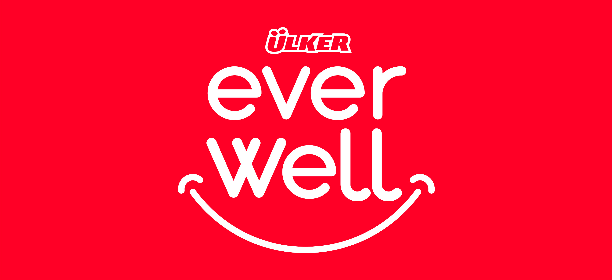 Logo Ülker Everwell bianco su fondo rosso con smile stilizzato integrato