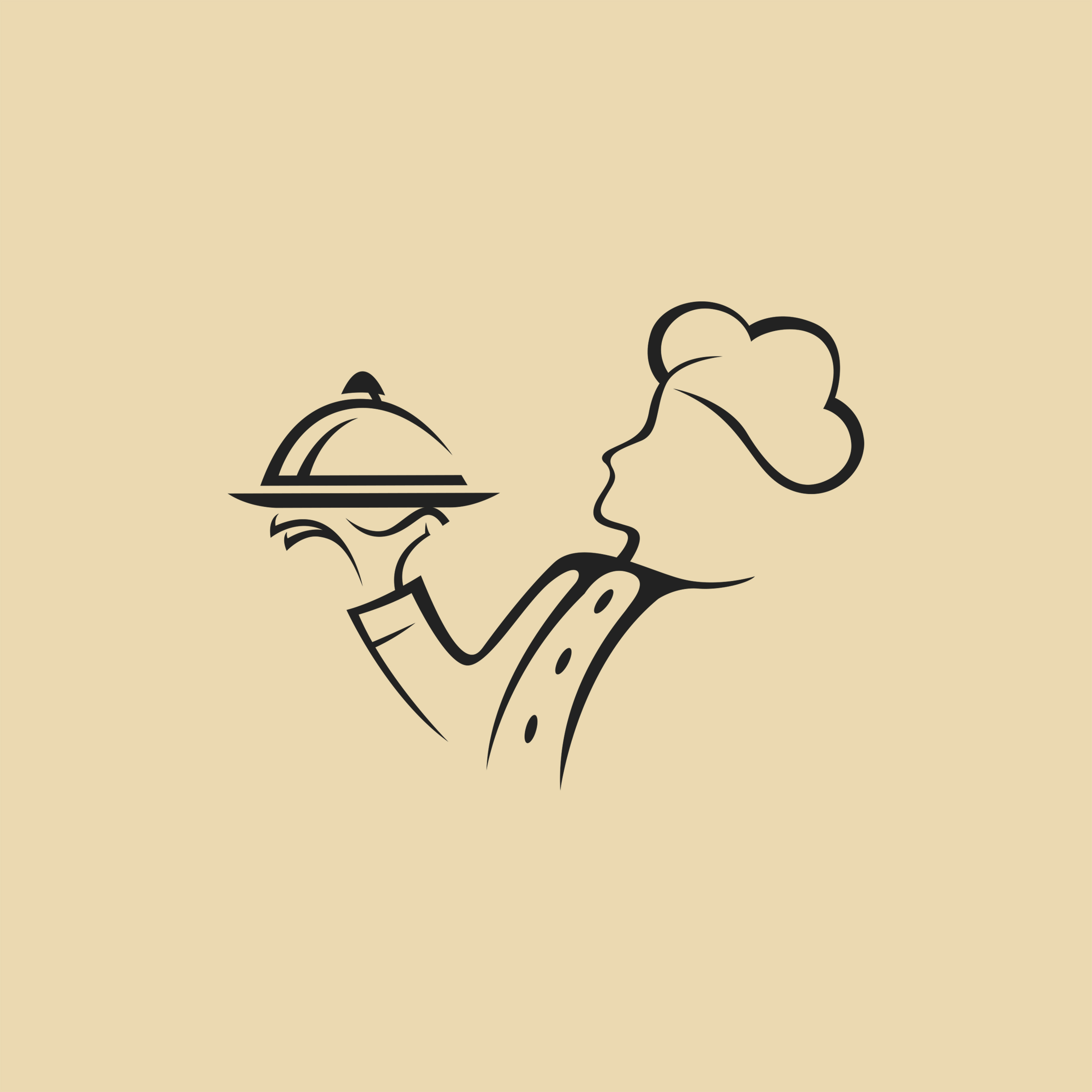 Illustrazione stilizzata di uno chef che serve un piatto, icona rappresentativa della qualità professionale