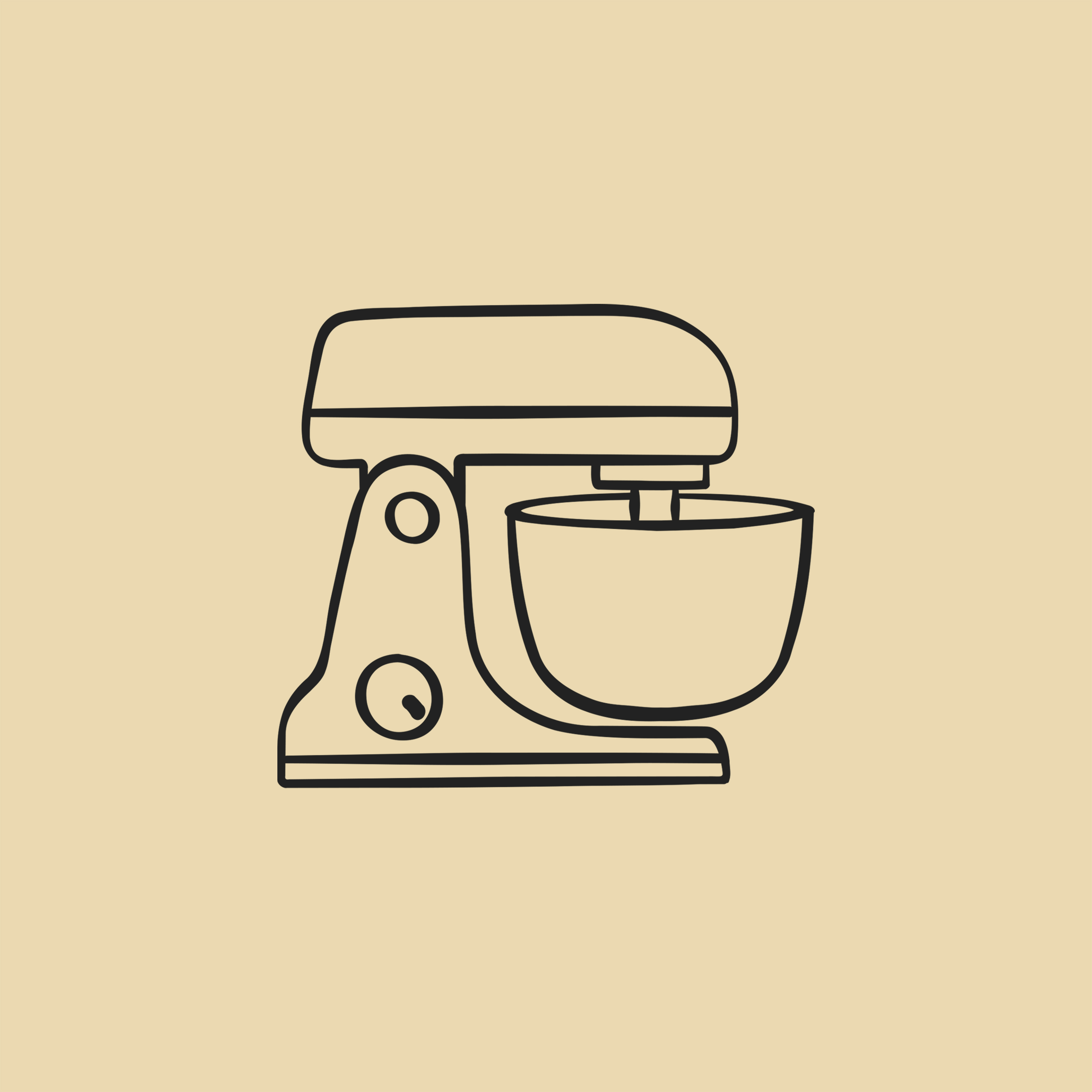Disegno stilizzato di un'impastatrice da cucina, simbolo della semplicità d'uso del prodotto